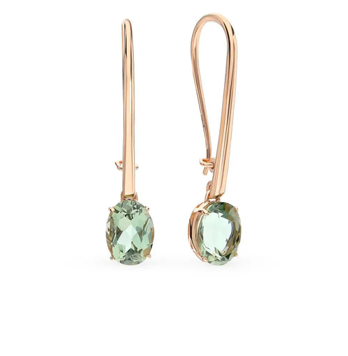 Rose Gold French lock earrings with Oval cut green amethyst and prasiolites - cushionblue