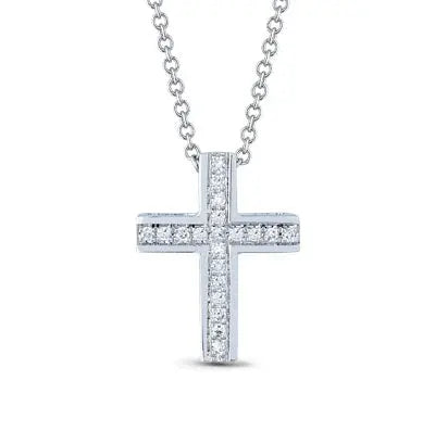 White Gold Cross pendant necklace with diamonds - cushionblue