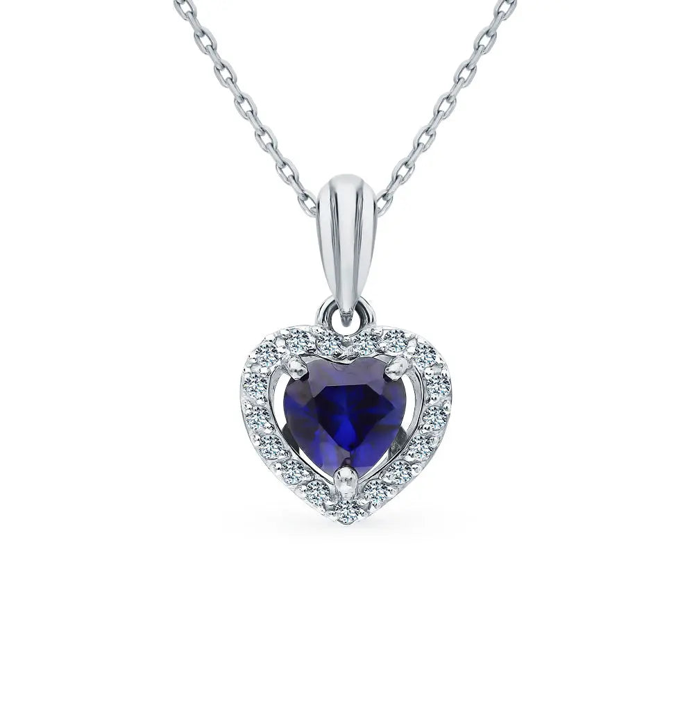 White Gold Heart pendant necklace with sapphires and diamonds Cushionblue