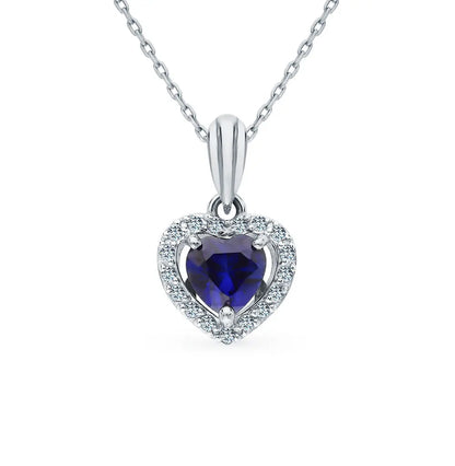 White Gold Heart pendant necklace with sapphires and diamonds Cushionblue
