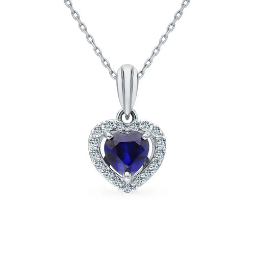 White Gold Heart pendant necklace with sapphires and diamonds Cushionblue