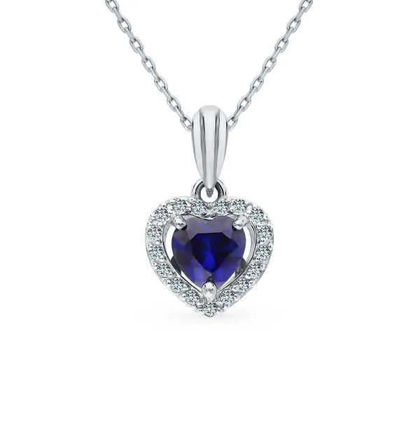 White Gold Heart pendant necklace with sapphires and diamonds Cushionblue