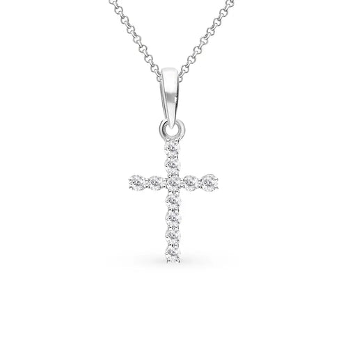 White Gold Cross pendant necklace with diamond - cushionblue