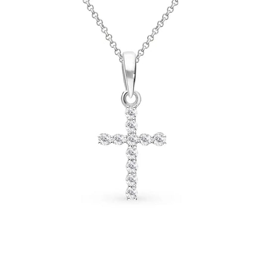 White Gold Cross pendant necklace with diamond - cushionblue