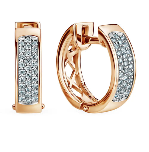 Rose Gold Simple Huggie earrings with diamonds(0.20ct) Cushionblue