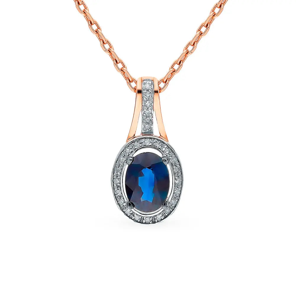 Rose Gold pendant necklace with sapphires and diamonds - cushionblue