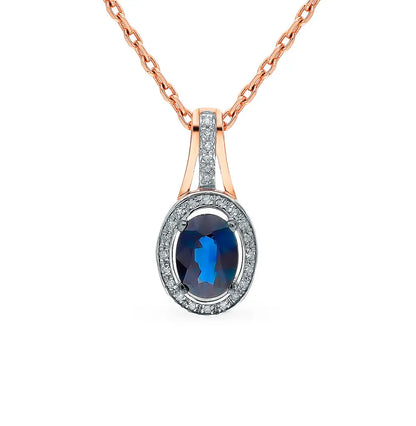 Rose Gold pendant necklace with sapphires and diamonds - cushionblue