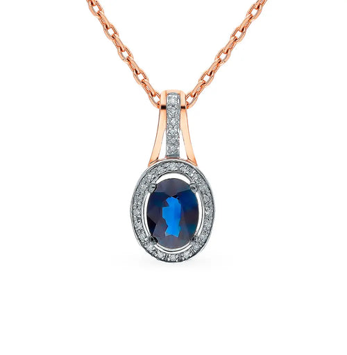 Rose Gold pendant necklace with sapphires and diamonds - cushionblue