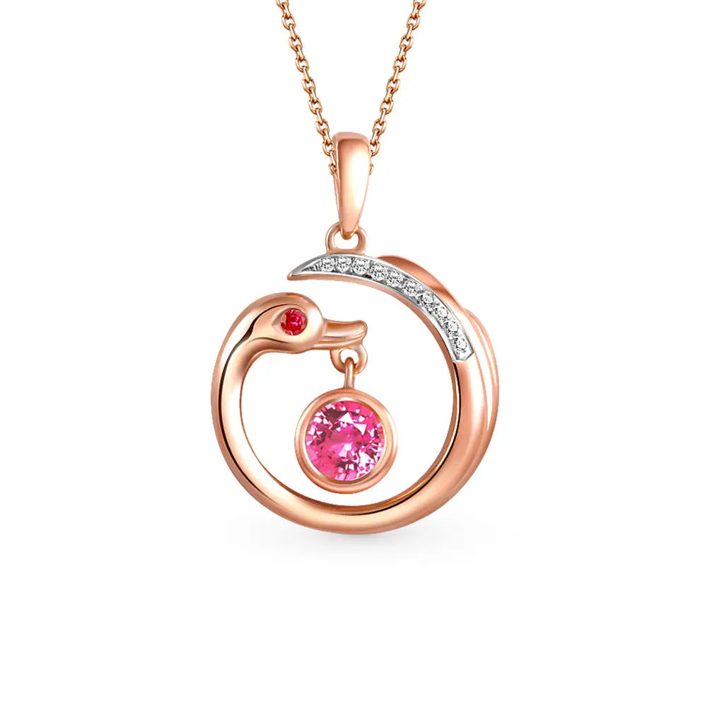 Rose Gold Round pendant necklace with tourmalines, rubies and diamonds - cushionblue