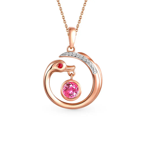 Rose Gold Round pendant necklace with tourmalines, rubies and diamonds - cushionblue