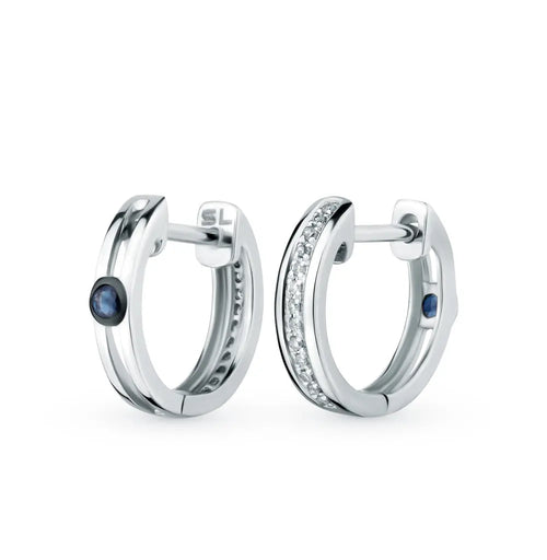 White Gold Huggie earrings with sapphires and diamonds Cushionblue
