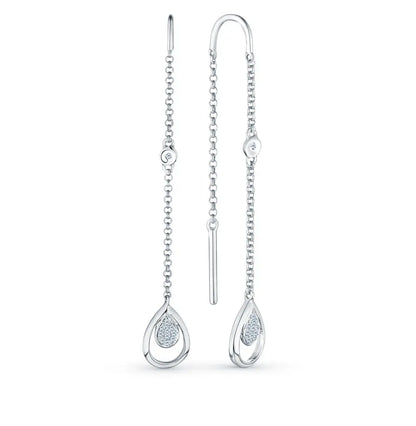 White Gold String earrings with diamonds - cushionblue