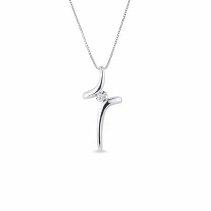 Single Diamond cross pendant in white gold - cushionblue
