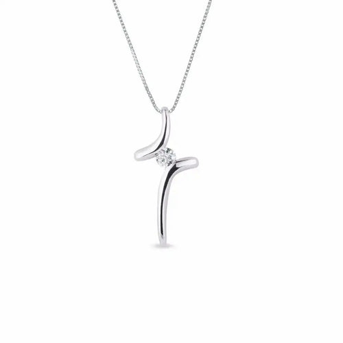 Single Diamond cross pendant in white gold - cushionblue