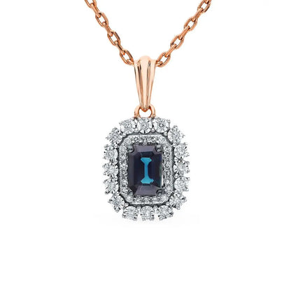 Diamonds and sapphires with Rose Gold pendant necklace - cushionblue