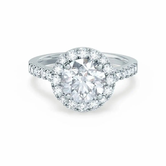 Round cut Natural Diamond White Gold Halo Ring - cushionblue