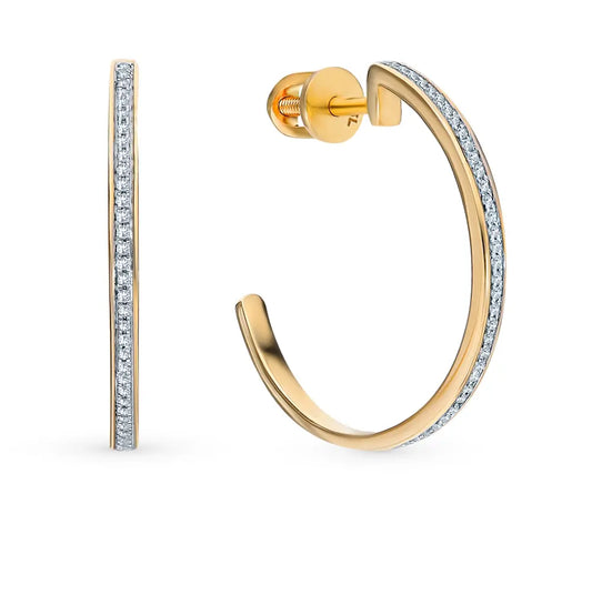 Yellow Gold Unique design Studs with screws earrings with diamonds Cushionblue