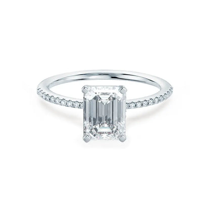 Emerald Cut White Gold Petite Pavé Shoulder Set Solitaire Ring - cushionblue