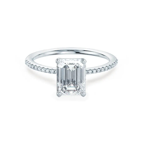 Emerald Cut White Gold Petite Pavé Shoulder Set Solitaire Ring - cushionblue