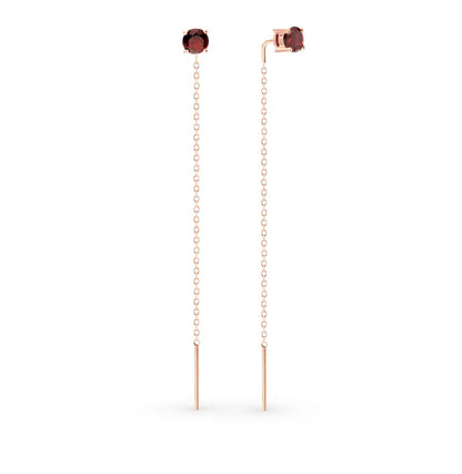 Rose Gold String earrings with Red Garnet - cushionblue