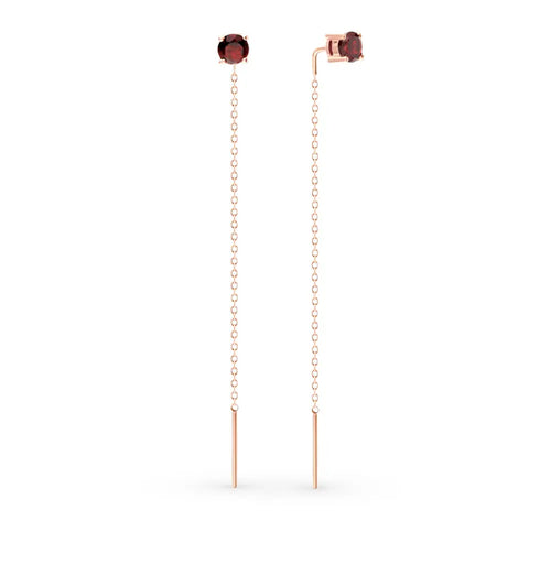 Rose Gold String earrings with Red Garnet - cushionblue