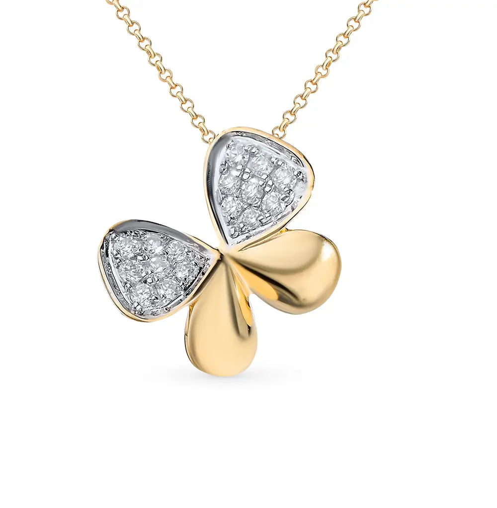 Yellow Gold Butterfly pendant necklace with diamonds - cushionblue