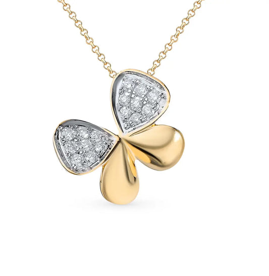 Yellow Gold Butterfly pendant necklace with diamonds - cushionblue