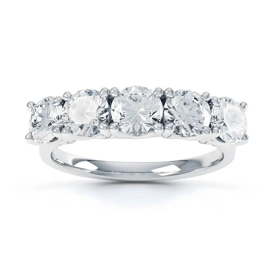 Round Brilliant Cut 5 Stone Set White Gold Trilogy Ring - cushionblue