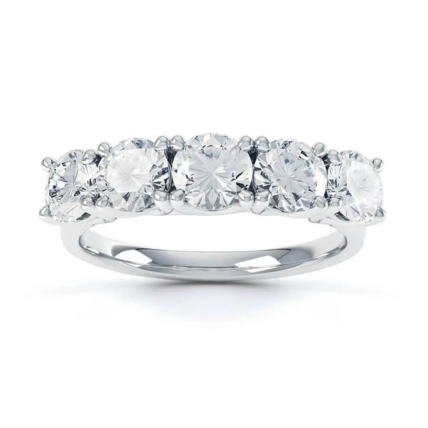 Round Brilliant Cut 5 Stone Set White Gold Trilogy Ring - cushionblue