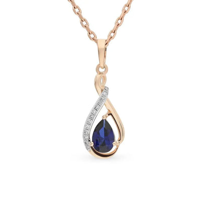 Pear Rose Gold pendant necklace with sapphires and diamonds - cushionblue