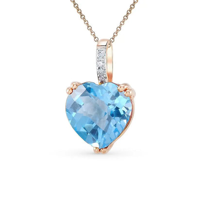 Heart shape Rose Gold pendant necklace with topaz and diamonds - cushionblue