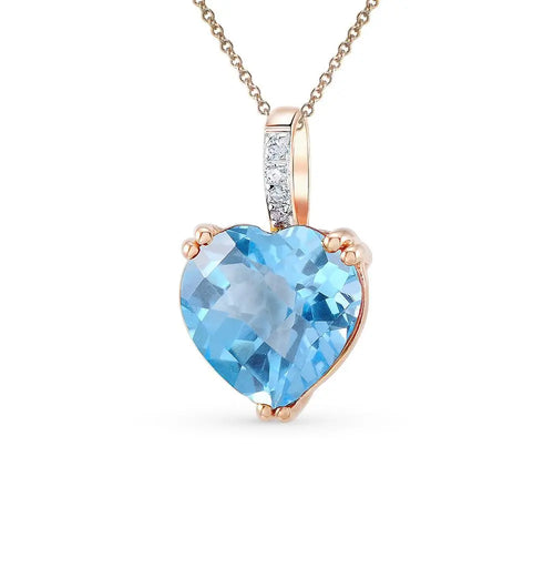 Heart shape Rose Gold pendant necklace with topaz and diamonds - cushionblue