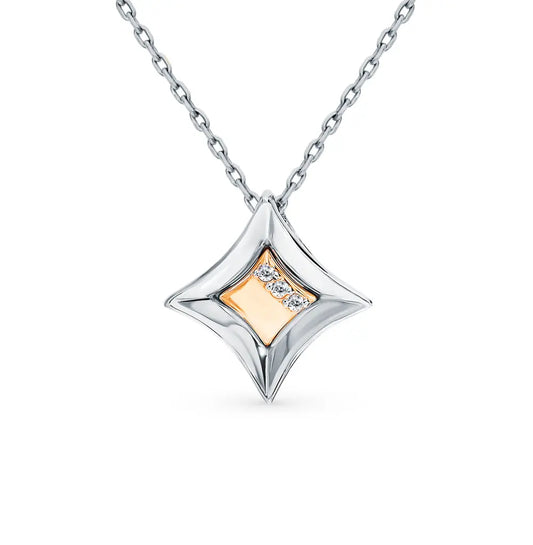 White Gold Silver pendant with an insert: gold and diamonds - cushionblue