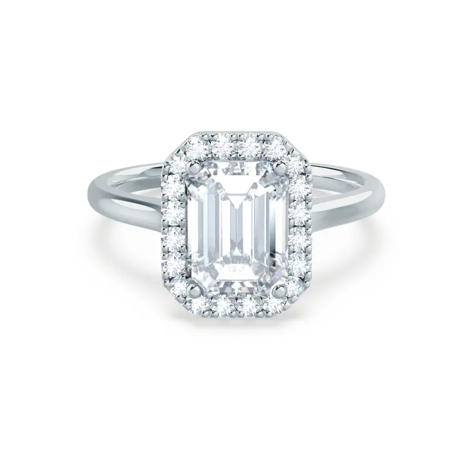 Emerald Cut Natural Diamond White Gold Halo Ring (1.75ct) - cushionblue