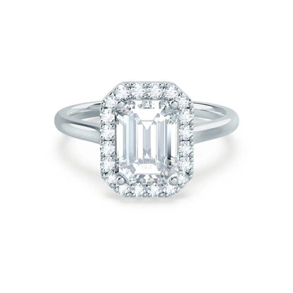 Emerald Cut Natural Diamond White Gold Halo Ring (1.75ct) - cushionblue