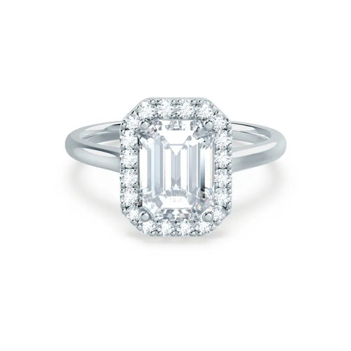 Emerald Cut Natural Diamond White Gold Halo Ring (1.75ct) - cushionblue