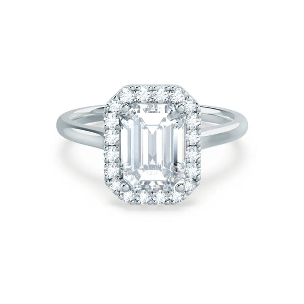 Emerald Cut Natural Diamond White Gold Halo Ring (1.75ct) - cushionblue