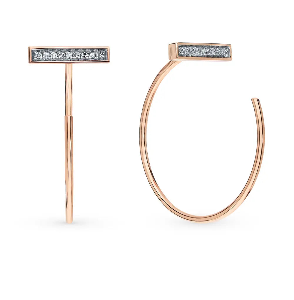 Rose Gold string earrings with diamonds (0.06ct) - cushionblue