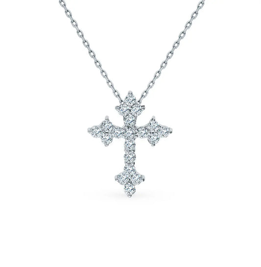 White Gold Unique Cross pendant necklace with diamonds - cushionblue