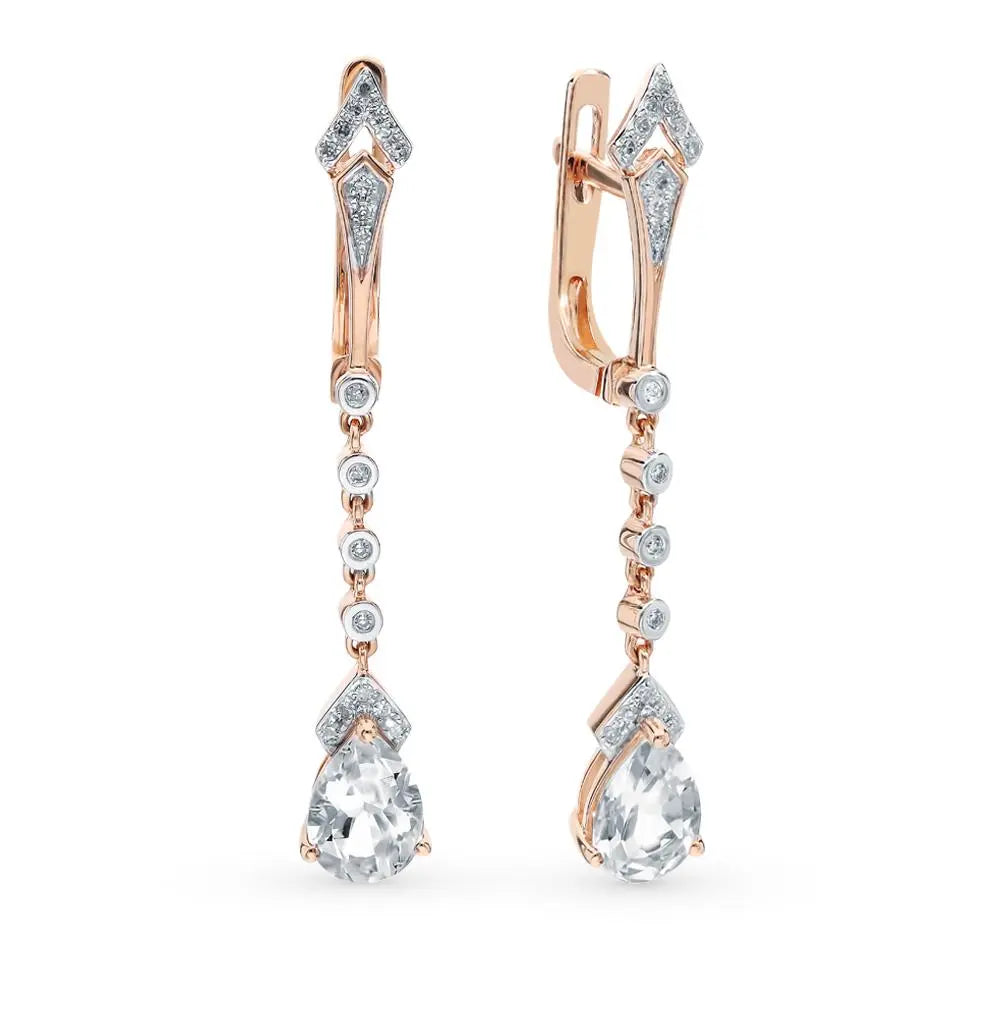Rose Gold Latch back earrings with Colorless Topaz diamonds - cushionblue