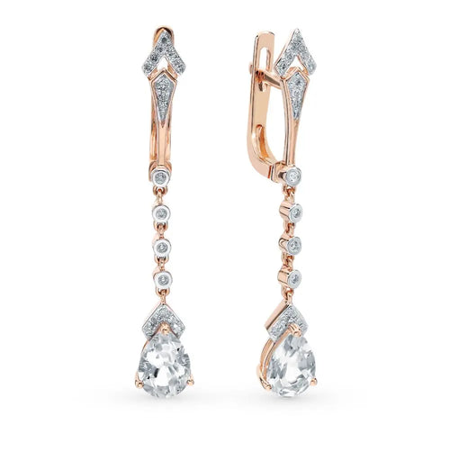 Rose Gold Latch back earrings with Colorless Topaz diamonds - cushionblue