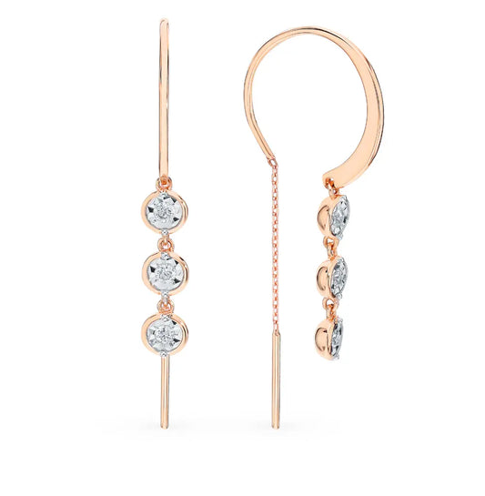 Rose Gold string earrings with Round cut diamonds(0.16ct) - cushionblue
