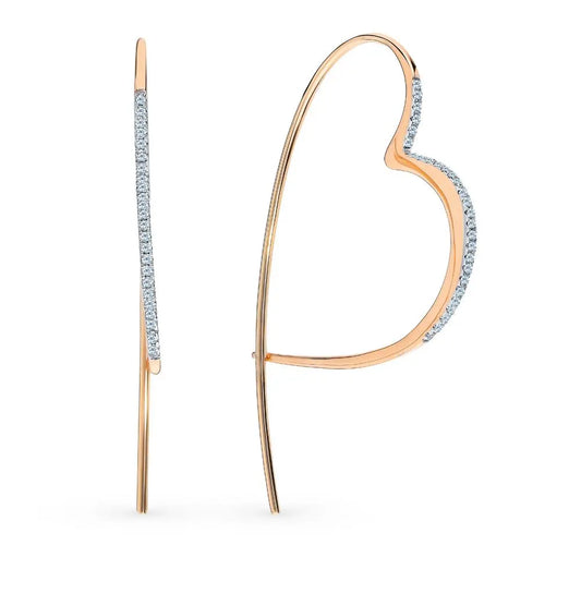 Rose Gold Heart shape String earrings with diamonds - cushionblue