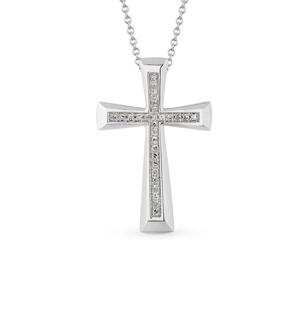 Cross White Gold pendant necklace with diamonds - cushionblue