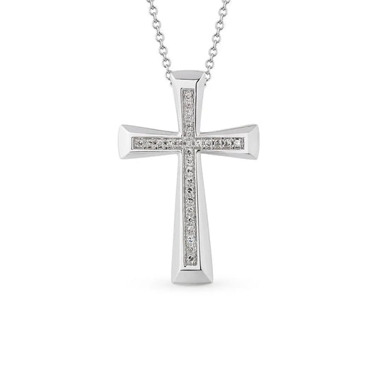 Cross White Gold pendant necklace with diamonds - cushionblue