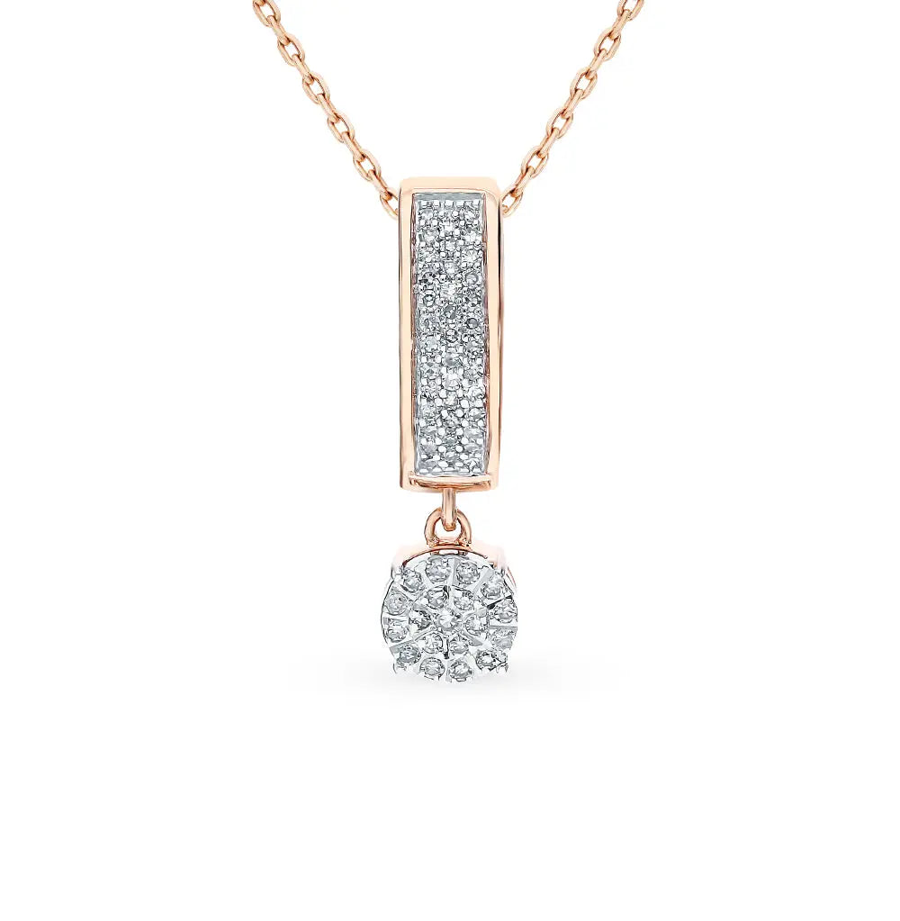 Rose Gold Stick and Round pendant necklace with diamonds - cushionblue