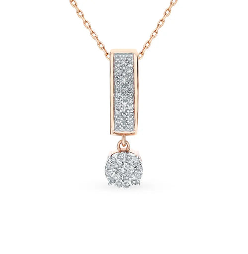 Rose Gold Stick and Round pendant necklace with diamonds - cushionblue