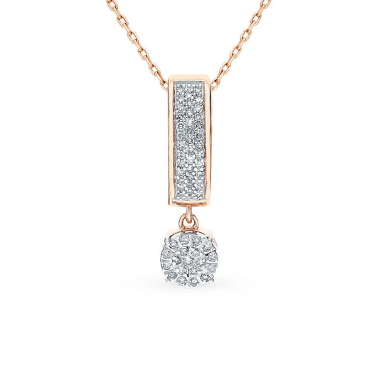 Rose Gold Stick and Round pendant necklace with diamonds - cushionblue