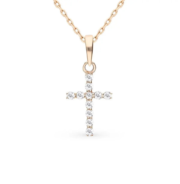 Diamonds With Rose Gold Cross pendant necklace - cushionblue