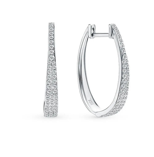 White Gold Huggie earrings with diamonds(0.45) - cushionblue